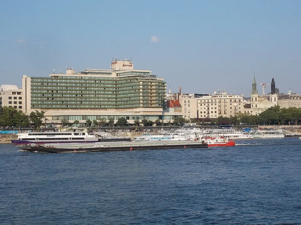 The Hableány paddle-wheel steamboat replica of Duna Cruises sailing on the Danube in Budapest